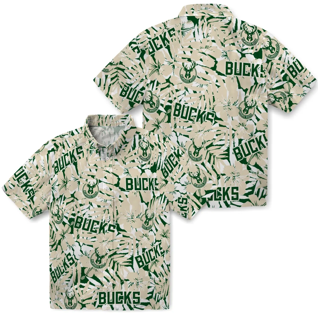 Milwaukee Bucks Hawaiian Shirt - Hibiscus Overlay milwaukee bucks hibiscus overlay hawaiian shirts high quality