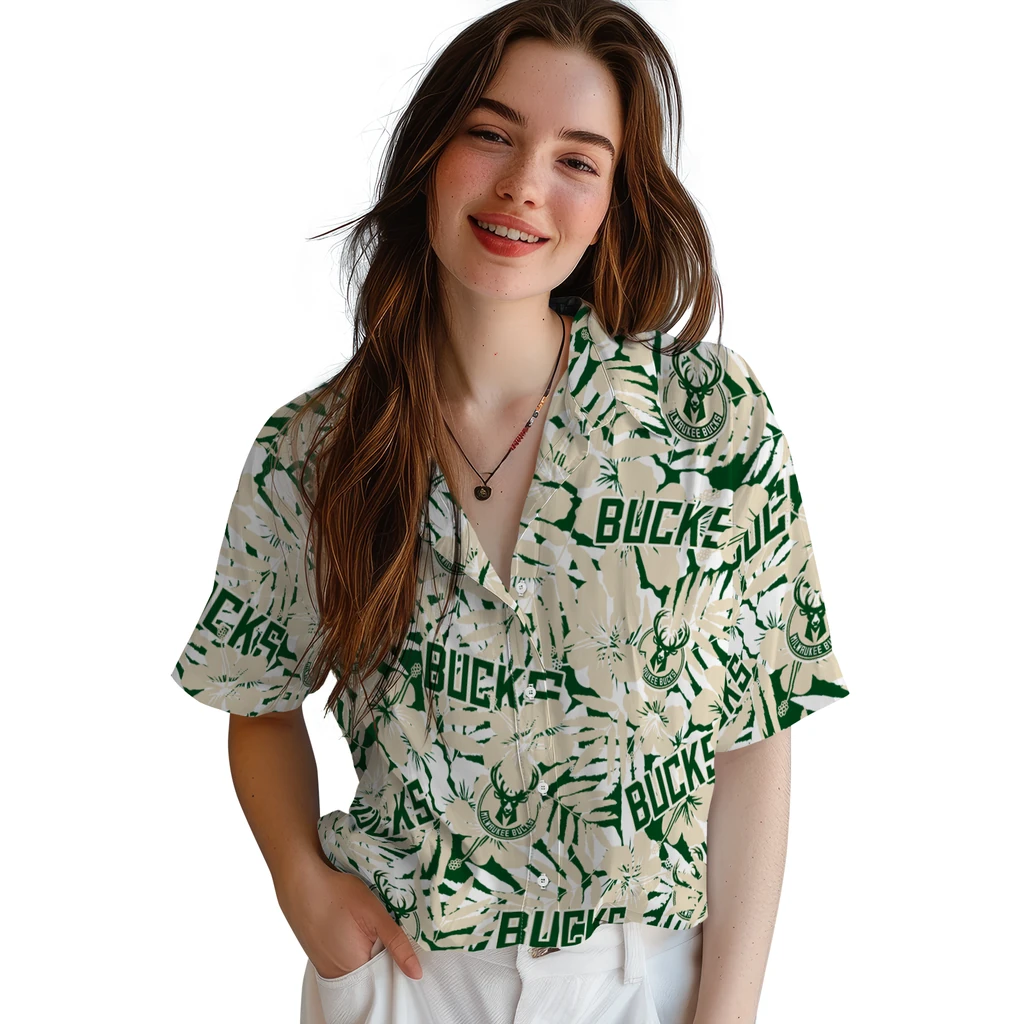 Milwaukee Bucks Hawaiian Shirt - Hibiscus Overlay milwaukee bucks hibiscus overlay hawaiian shirts latest model
