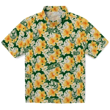 milwaukee bucks hibiscus tropics green yellow hawaiian shirts best selling