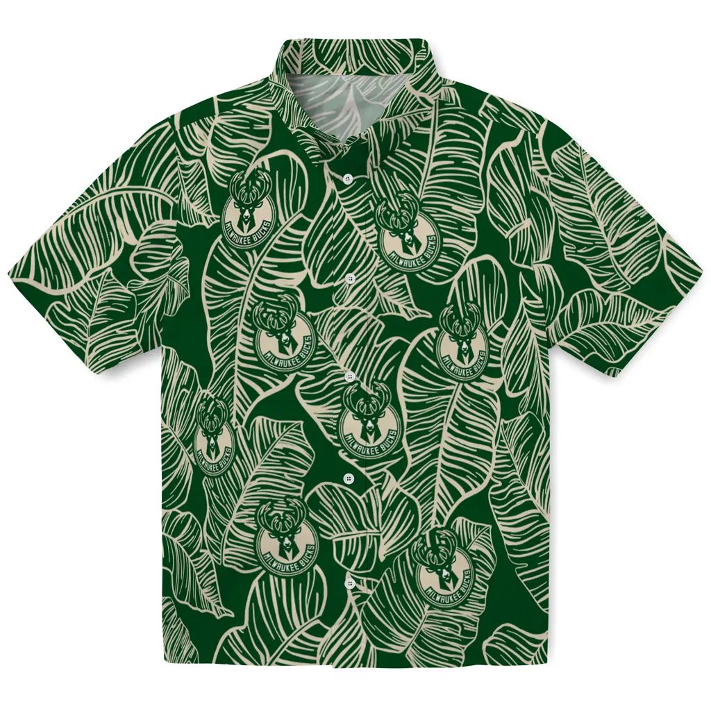 Milwaukee Bucks Hawaiian Shirt - Leaf Outline milwaukee bucks leaf outline green hawaiian shirts best selling
