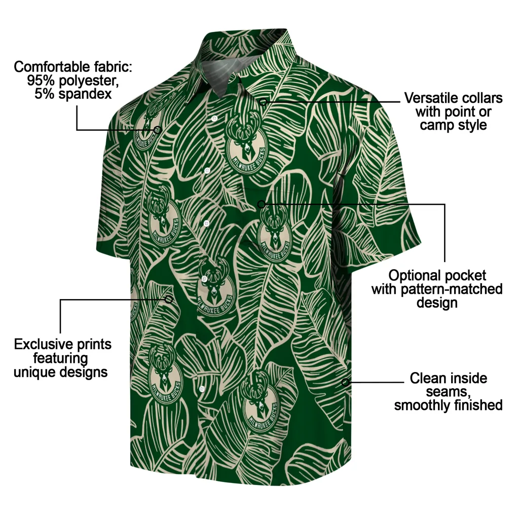 Milwaukee Bucks Hawaiian Shirt - Leaf Outline milwaukee bucks leaf outline green hawaiian shirts new arrival