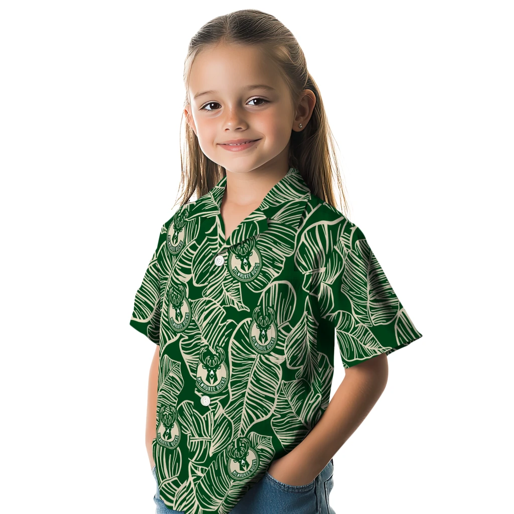 Milwaukee Bucks Hawaiian Shirt - Leaf Outline milwaukee bucks leaf outline green hawaiian shirts premium grade