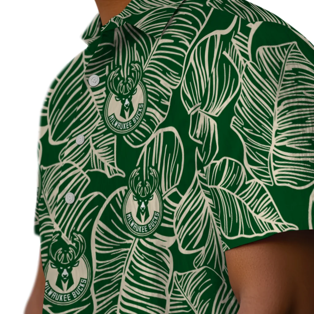 Milwaukee Bucks Hawaiian Shirt - Leaf Outline milwaukee bucks leaf outline green hawaiian shirts trendy