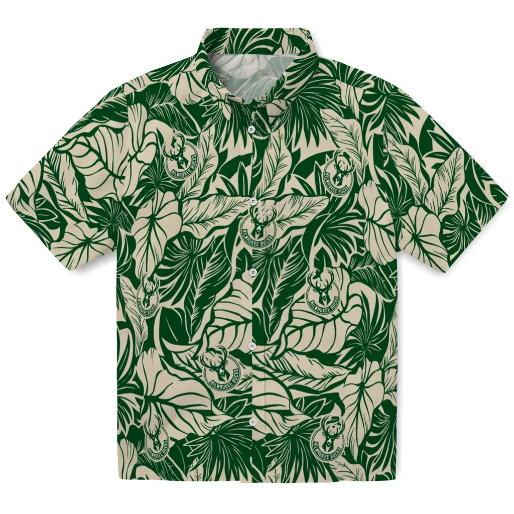 Milwaukee Bucks Hawaiian Shirt - Monstera Layer milwaukee bucks monstera layer green hawaiian shirts best selling