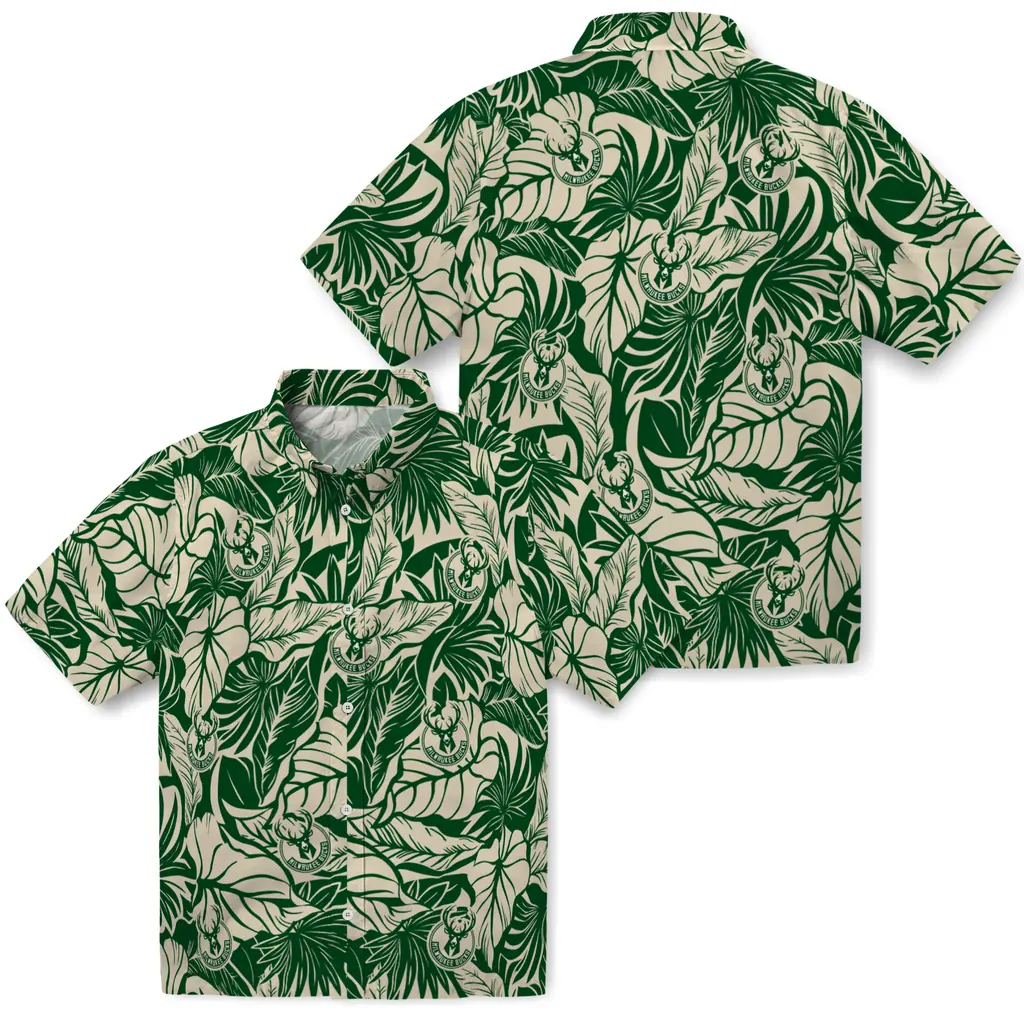 Milwaukee Bucks Hawaiian Shirt - Monstera Layer milwaukee bucks monstera layer green hawaiian shirts high quality