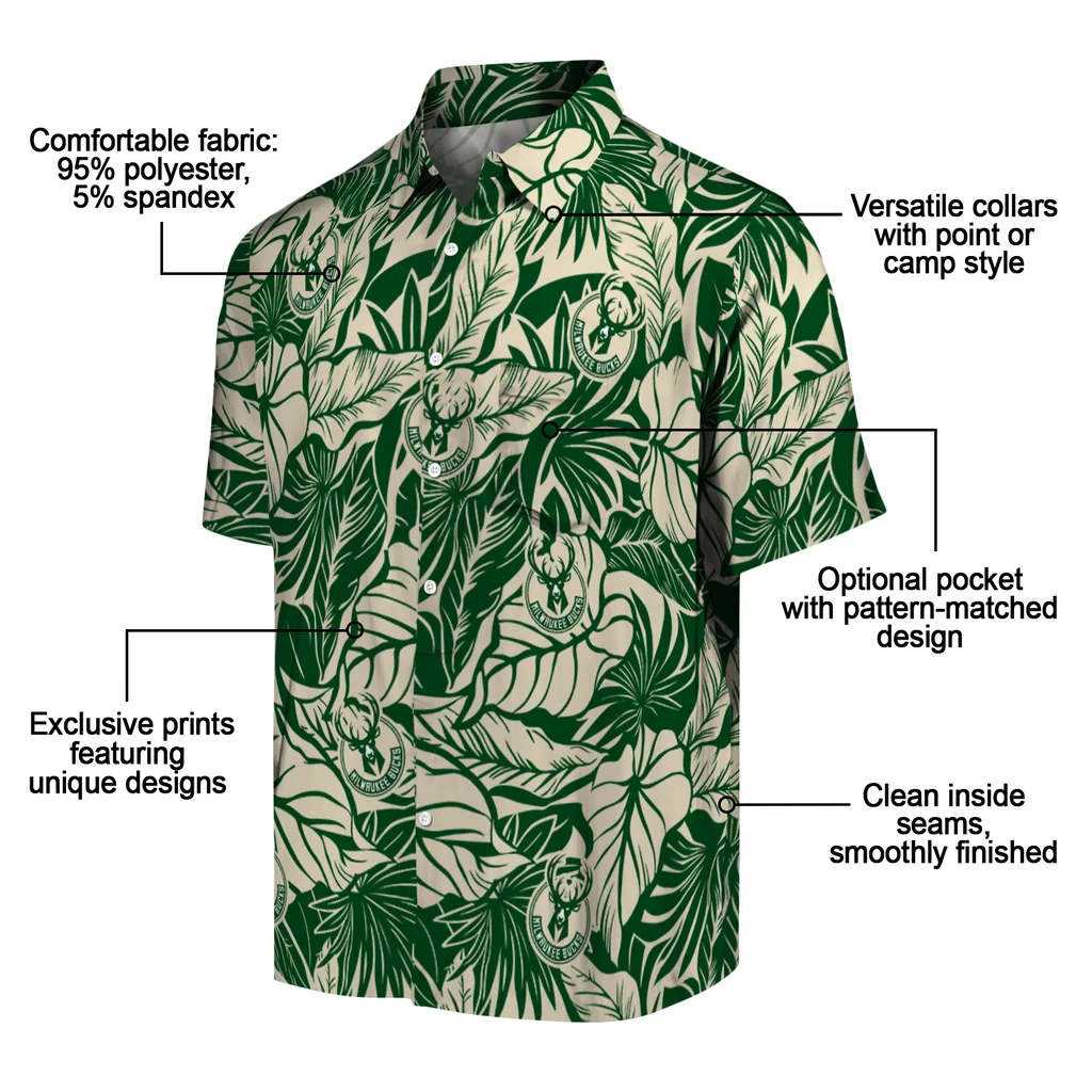 Milwaukee Bucks Hawaiian Shirt - Monstera Layer milwaukee bucks monstera layer green hawaiian shirts new arrival