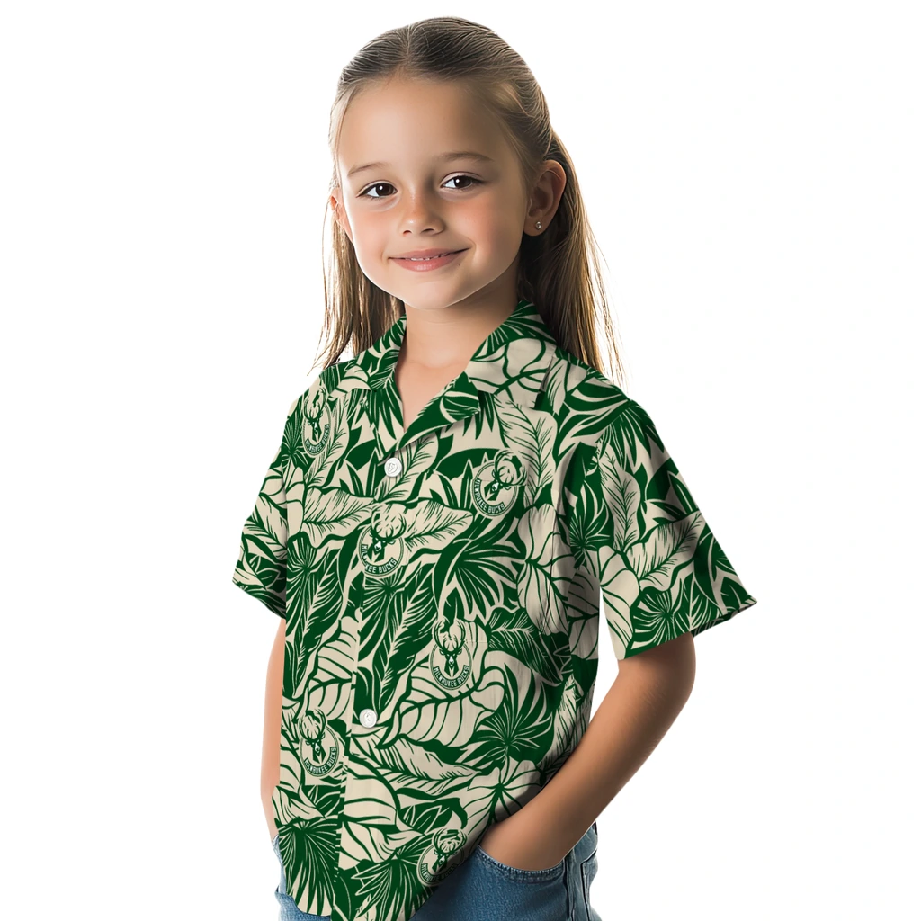 Milwaukee Bucks Hawaiian Shirt - Monstera Layer milwaukee bucks monstera layer green hawaiian shirts premium grade