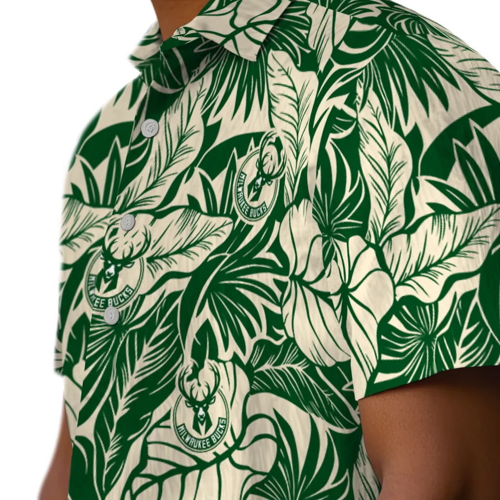 Milwaukee Bucks Hawaiian Shirt - Monstera Layer milwaukee bucks monstera layer green hawaiian shirts trendy
