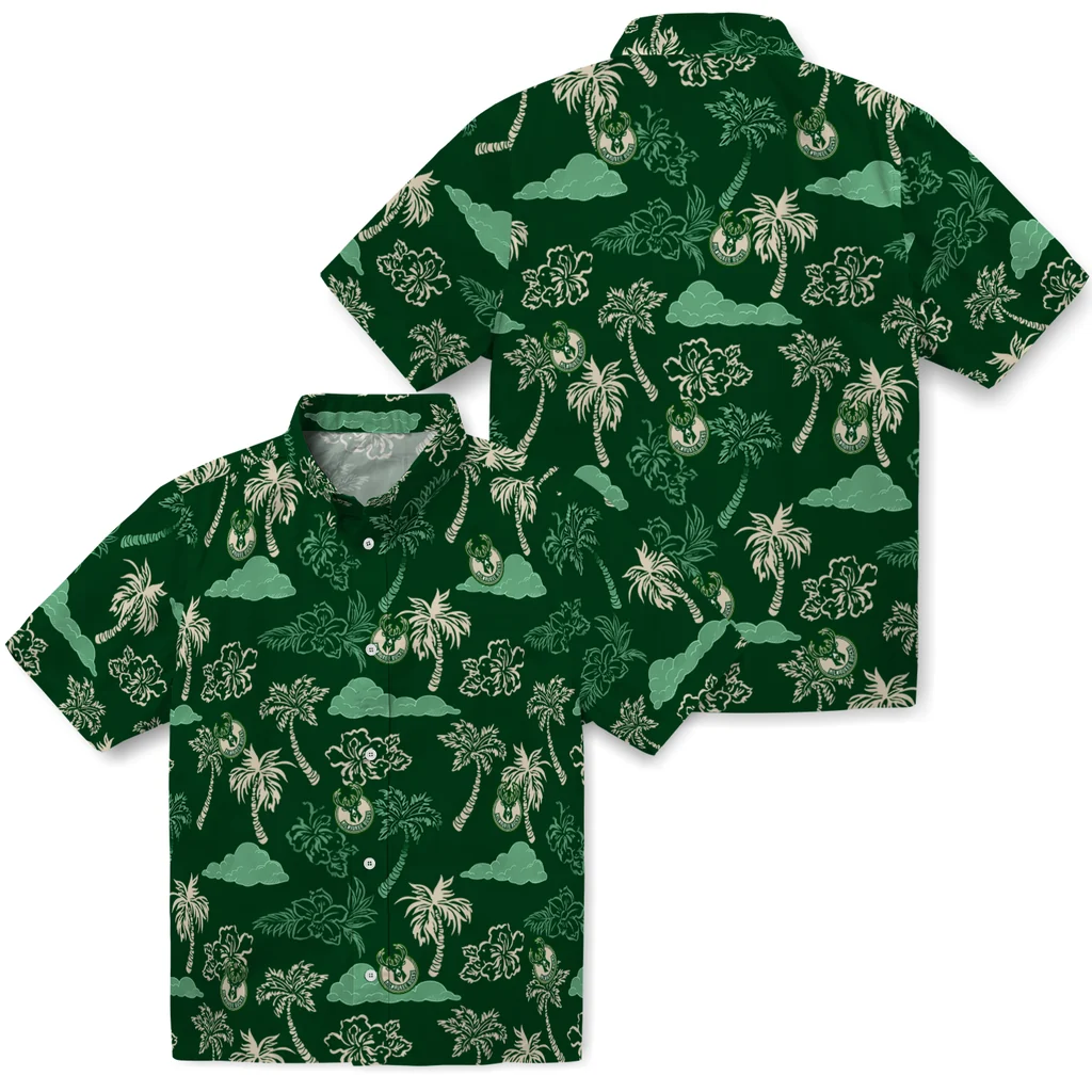 Milwaukee Bucks Hawaiian Shirt - Palm And Clouds milwaukee bucks palm and clouds green hawaiian shirts high quality