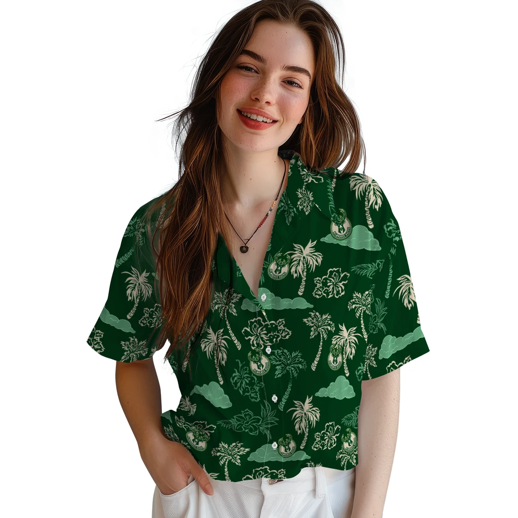 Milwaukee Bucks Hawaiian Shirt - Palm And Clouds milwaukee bucks palm and clouds green hawaiian shirts latest model