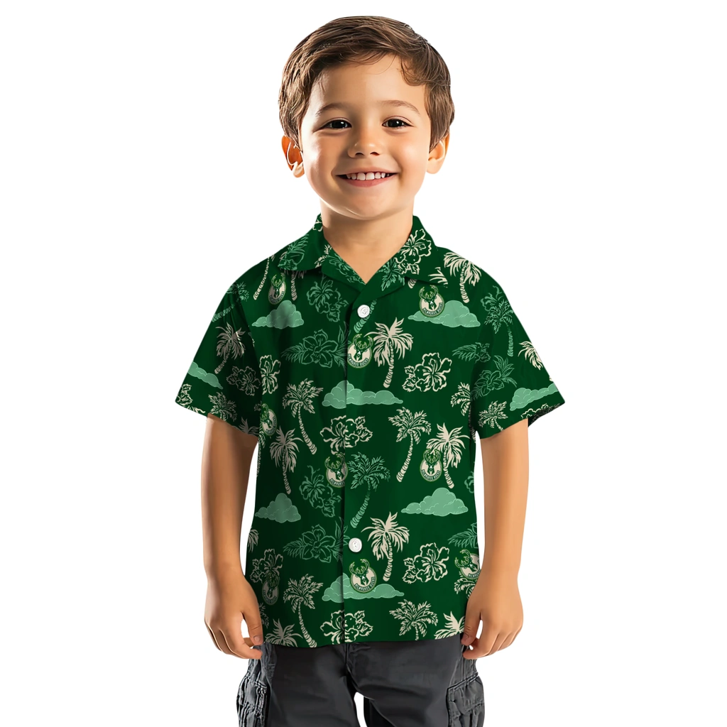Milwaukee Bucks Hawaiian Shirt - Palm And Clouds milwaukee bucks palm and clouds green hawaiian shirts top rated