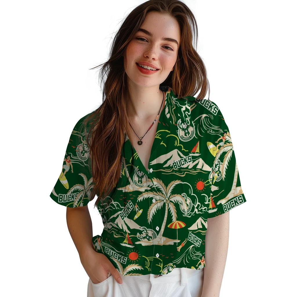 Milwaukee Bucks Hawaiian Shirt - Palm Tree Island milwaukee bucks palm tree island green hawaiian shirts latest model