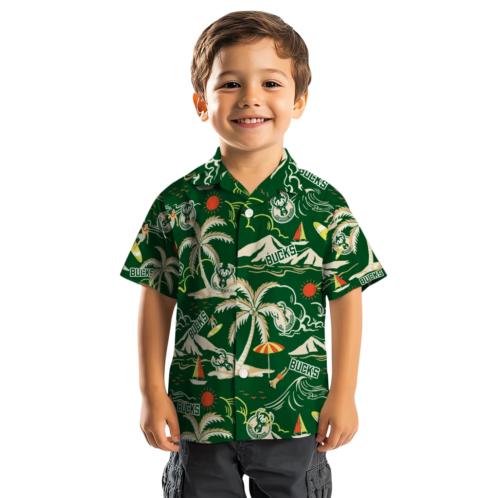 Milwaukee Bucks Hawaiian Shirt - Palm Tree Island milwaukee bucks palm tree island green hawaiian shirts top rated