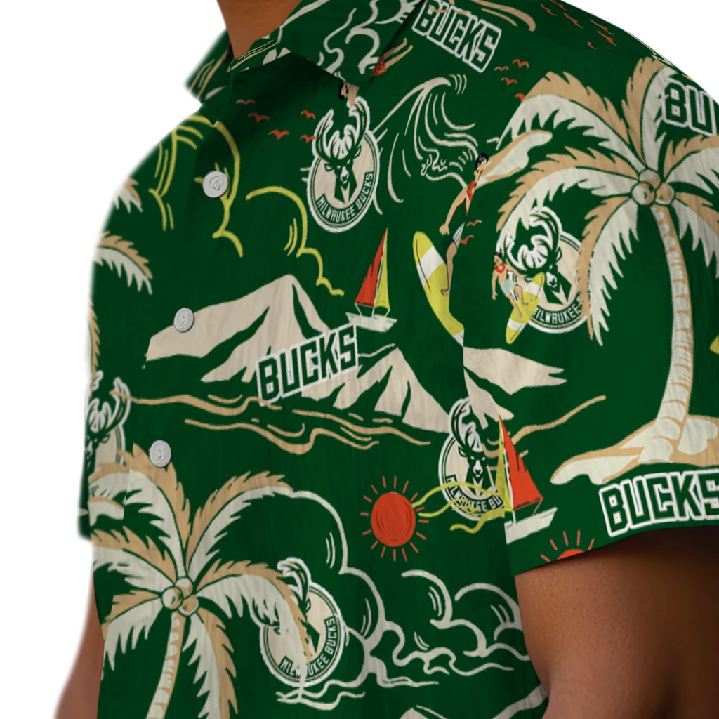 Milwaukee Bucks Hawaiian Shirt - Palm Tree Island milwaukee bucks palm tree island green hawaiian shirts trendy