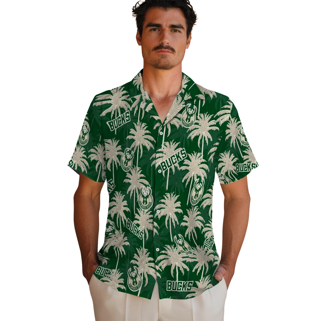 Milwaukee Bucks Hawaiian Shirt - Palm Tree Motif milwaukee bucks palm grove green hawaiian shirts fashion forward