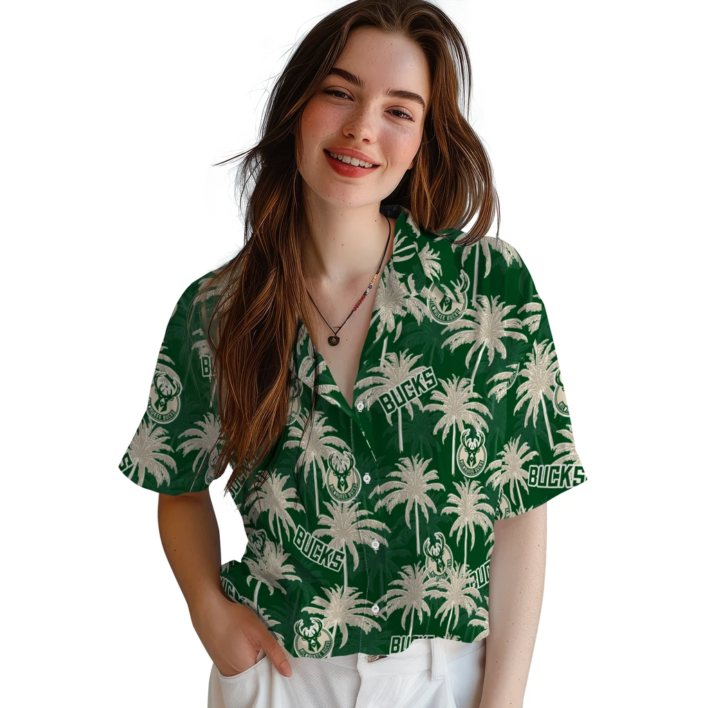 Milwaukee Bucks Hawaiian Shirt - Palm Tree Motif milwaukee bucks palm grove green hawaiian shirts latest model