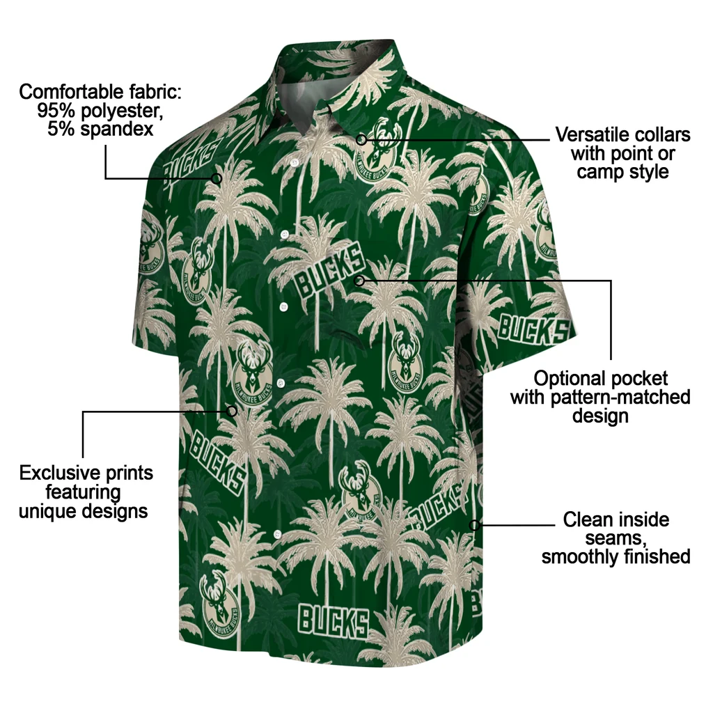 Milwaukee Bucks Hawaiian Shirt - Palm Tree Motif milwaukee bucks palm grove green hawaiian shirts new arrival