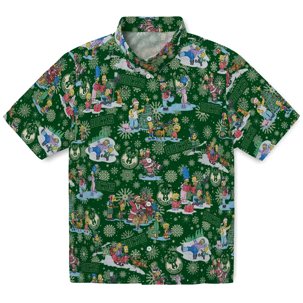 Milwaukee Bucks Hawaiian Shirt - Simpsons Christmas milwaukee bucks simpsons christmas green hawaiian shirts best selling