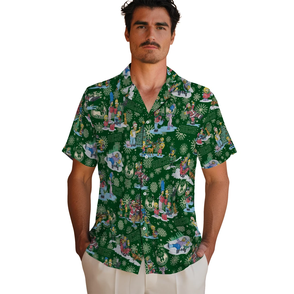 Milwaukee Bucks Hawaiian Shirt - Simpsons Christmas milwaukee bucks simpsons christmas green hawaiian shirts fashion forward