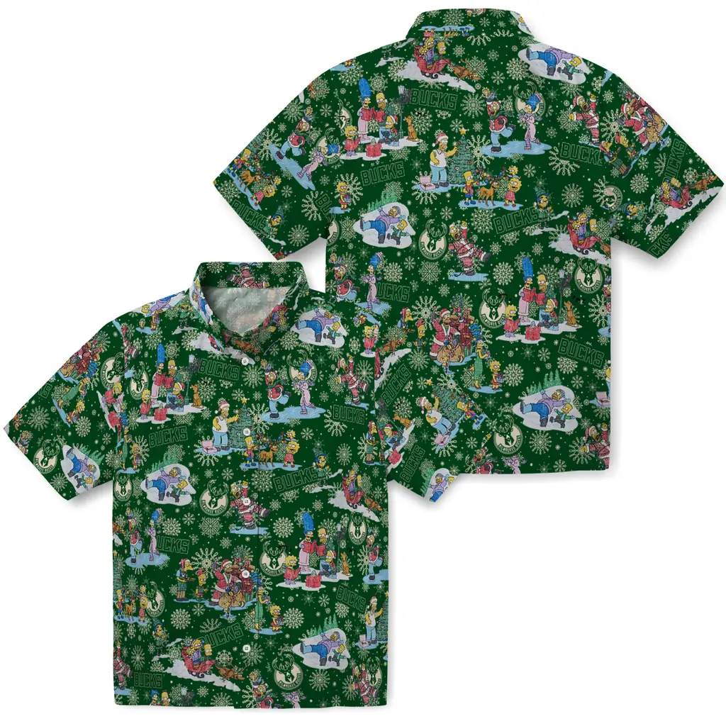 Milwaukee Bucks Hawaiian Shirt - Simpsons Christmas milwaukee bucks simpsons christmas green hawaiian shirts high quality
