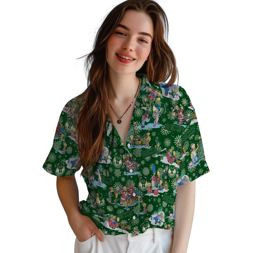 Milwaukee Bucks Hawaiian Shirt - Simpsons Christmas milwaukee bucks simpsons christmas green hawaiian shirts latest model