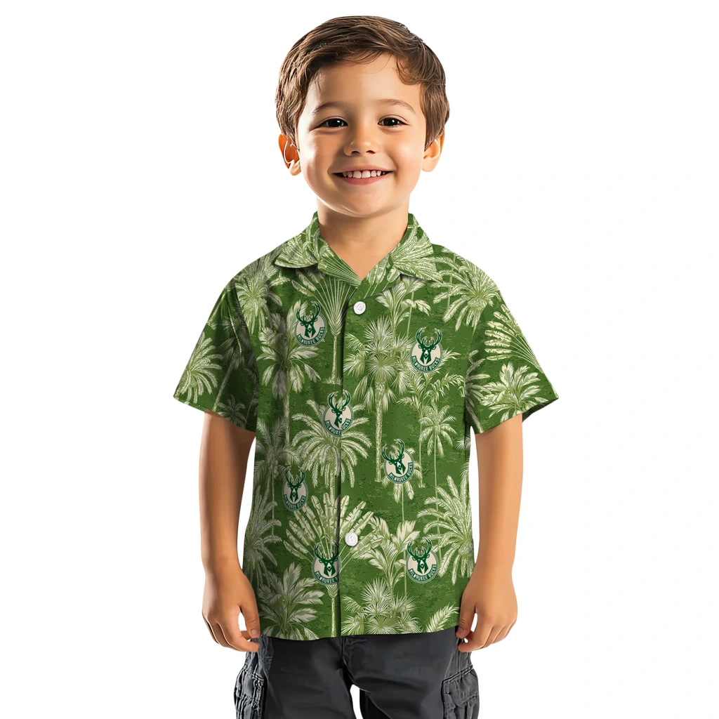 Milwaukee Bucks Hawaiian Shirt - Vintage Palm Tree milwaukee bucks palm shadows green hawaiian shirts top rated