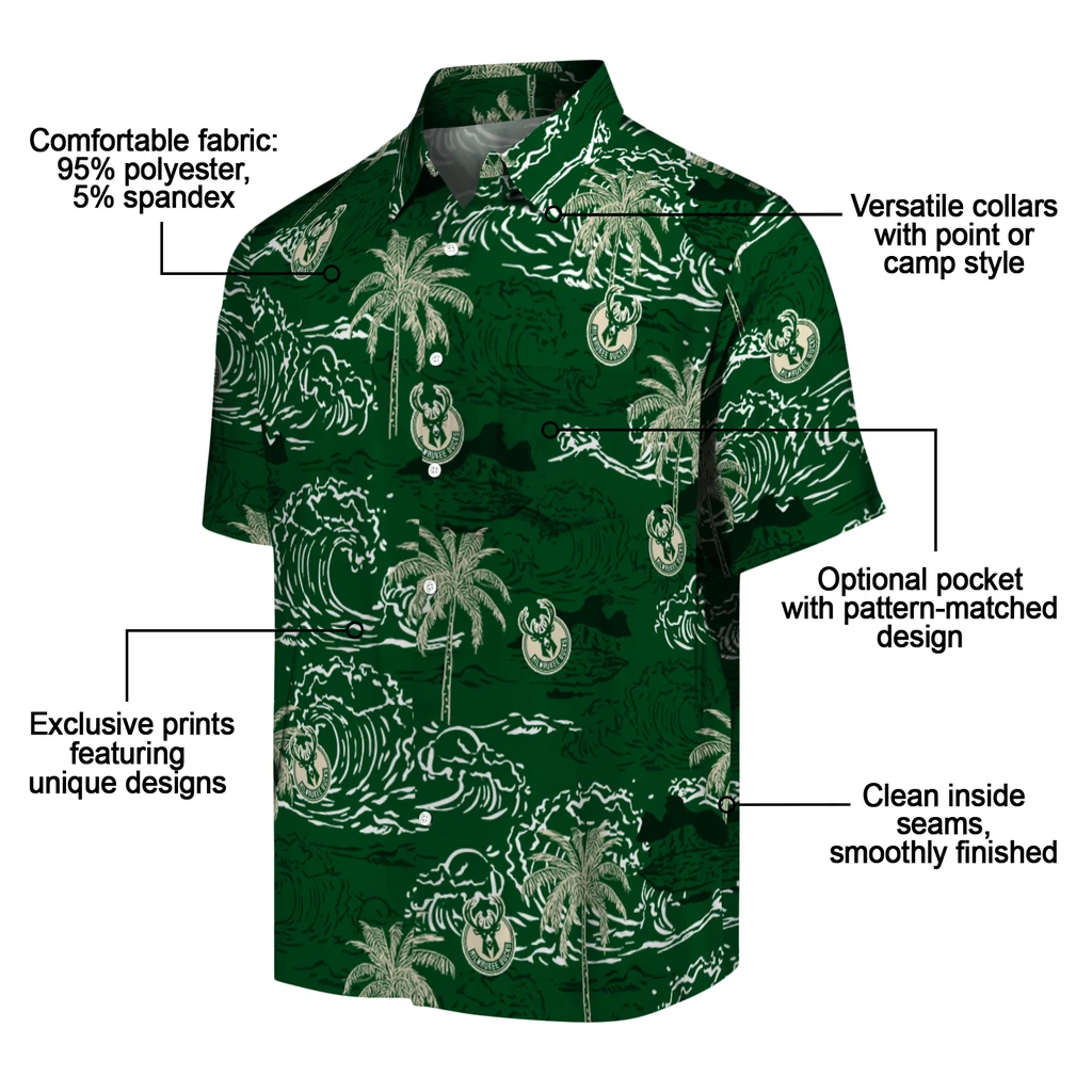 Milwaukee Bucks Hawaiian Shirt - Wave Palm milwaukee bucks wave palm green hawaiian shirts new arrival