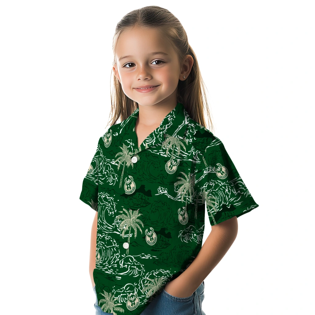 Milwaukee Bucks Hawaiian Shirt - Wave Palm milwaukee bucks wave palm green hawaiian shirts premium grade