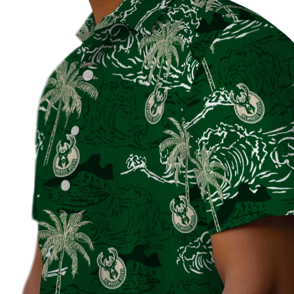 Milwaukee Bucks Hawaiian Shirt - Wave Palm milwaukee bucks wave palm green hawaiian shirts trendy