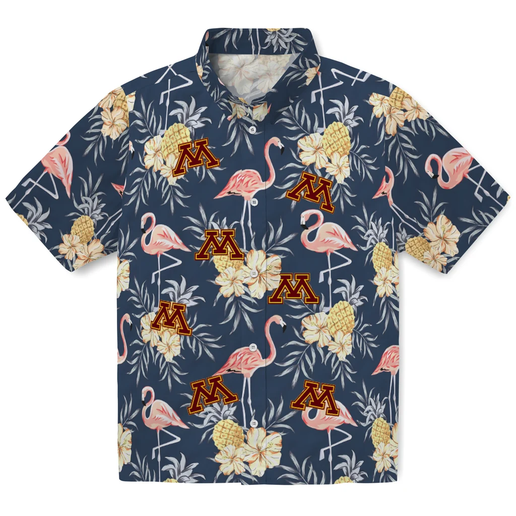 Minnesota Golden Gophers Hawaiian Shirt - Flamingo Hibiscus minnesota golden gophers flamingo hibiscus navy hawaiian shirts best selling