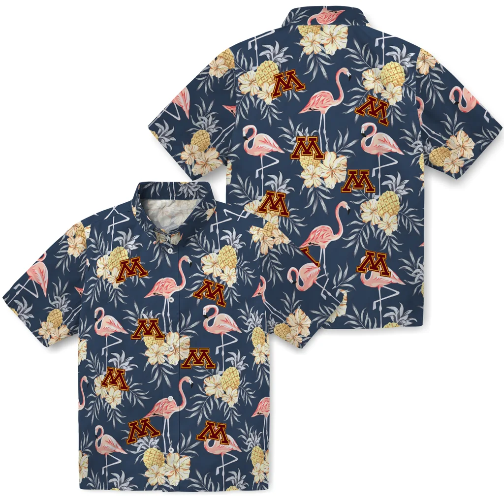 Minnesota Golden Gophers Hawaiian Shirt - Flamingo Hibiscus minnesota golden gophers flamingo hibiscus navy hawaiian shirts high quality