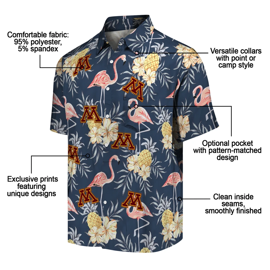 Minnesota Golden Gophers Hawaiian Shirt - Flamingo Hibiscus minnesota golden gophers flamingo hibiscus navy hawaiian shirts new arrival