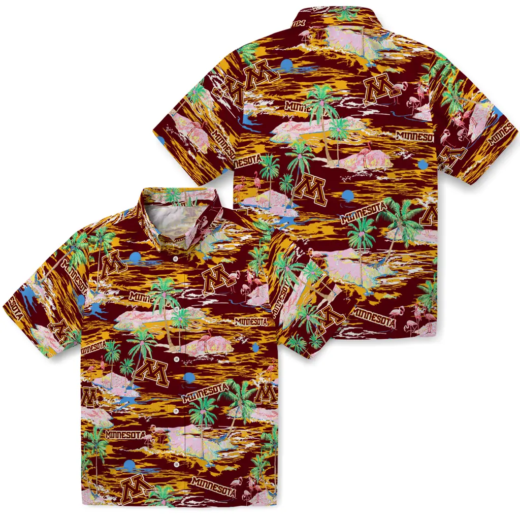 Minnesota Golden Gophers Hawaiian Shirt - Hawaii Island minnesota golden gophers flamingo retreat maroon hawaiian shirts high quality