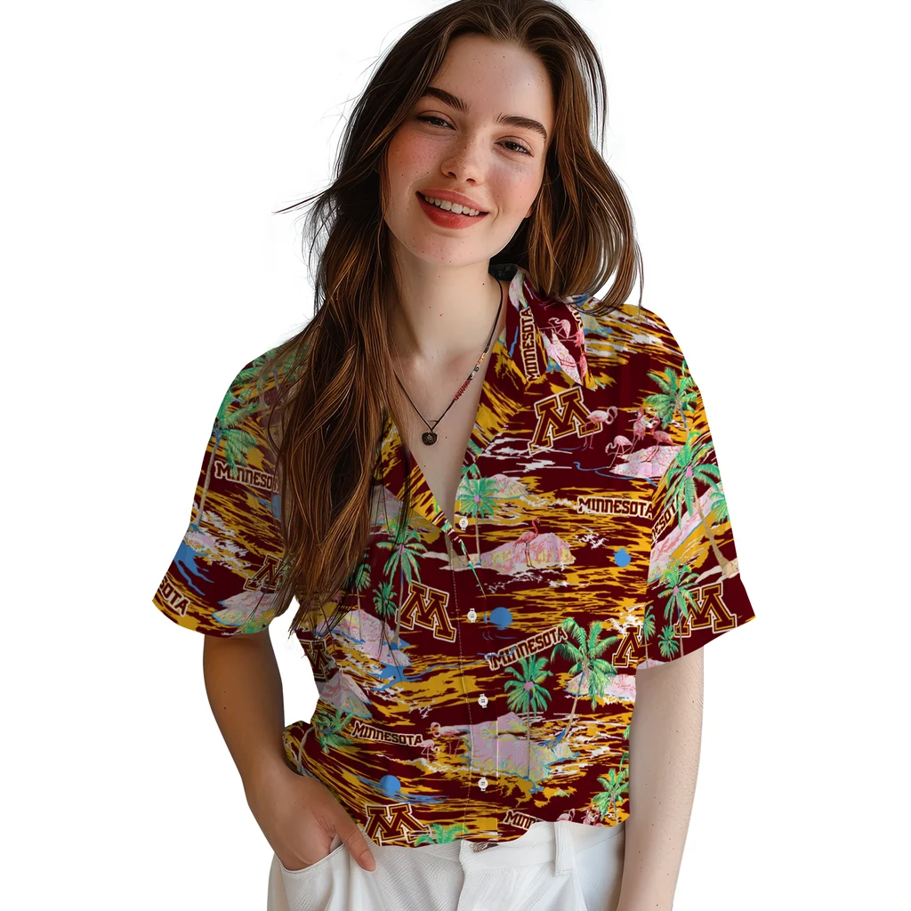Minnesota Golden Gophers Hawaiian Shirt - Hawaii Island minnesota golden gophers flamingo retreat maroon hawaiian shirts latest model