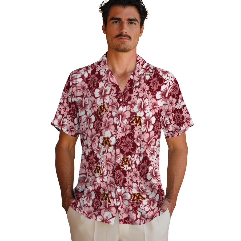 Minnesota Golden Gophers Hawaiian Shirt - Hibiscus Blooms minnesota golden gophers hibiscus blooms maroon hawaiian shirts fashion forward