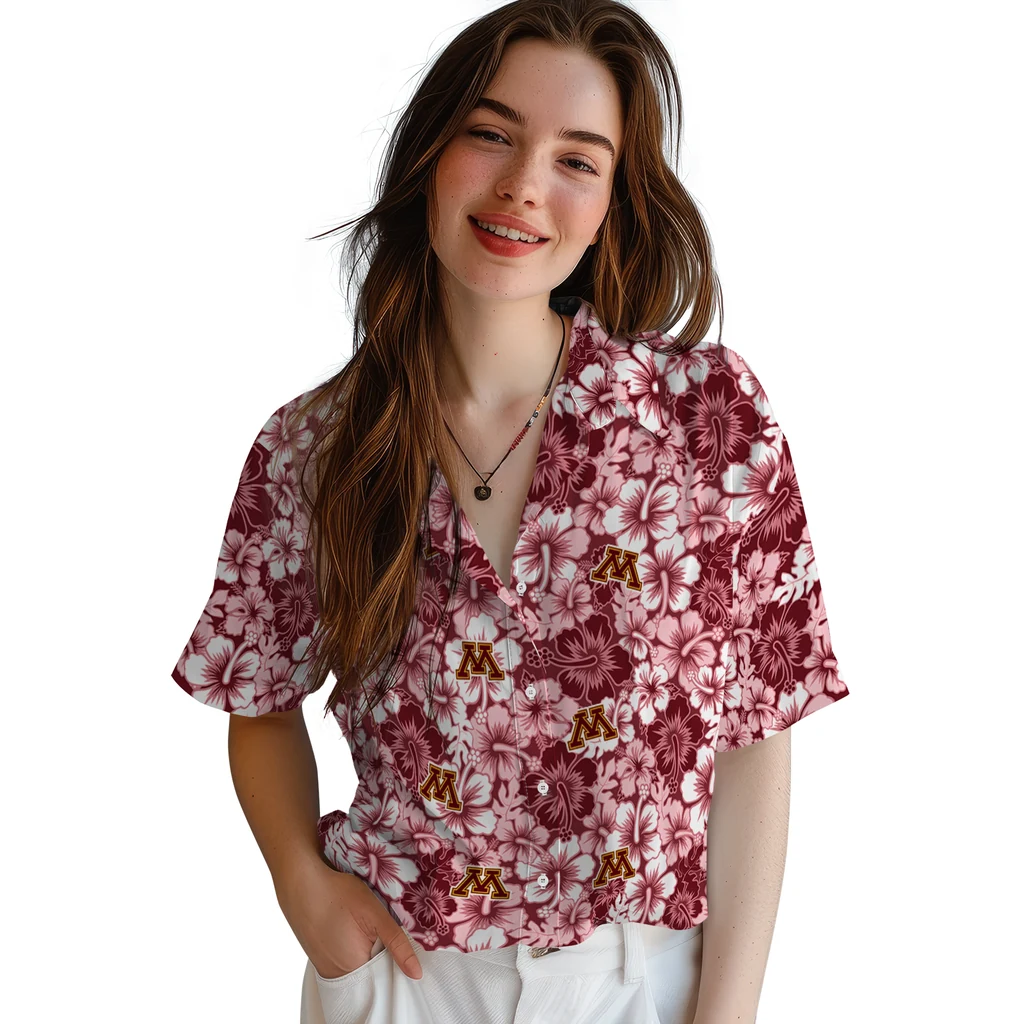 Minnesota Golden Gophers Hawaiian Shirt - Hibiscus Blooms minnesota golden gophers hibiscus blooms maroon hawaiian shirts latest model