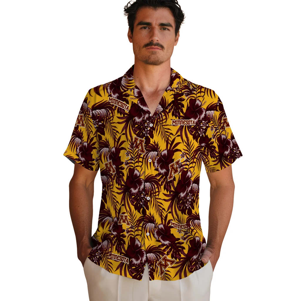 Minnesota Golden Gophers Hawaiian Shirt - Hibiscus Exotic minnesota golden gophers hibiscus exotic maroon hawaiian shirts fashion forward