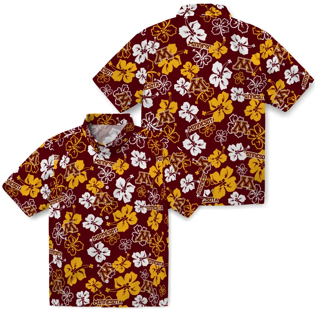 Minnesota Golden Gophers Hawaiian Shirt - Hibiscus Flower Design minnesota golden gophers hibiscus bloom maroon hawaiian shirts high quality