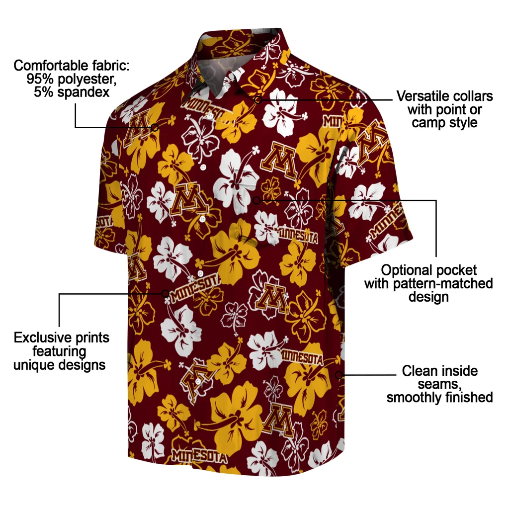 Minnesota Golden Gophers Hawaiian Shirt - Hibiscus Flower Design minnesota golden gophers hibiscus bloom maroon hawaiian shirts new arrival
