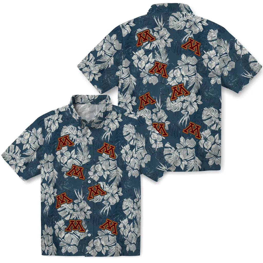 Minnesota Golden Gophers Hawaiian Shirt - Hibiscus Flowers minnesota golden gophers hibiscus flowers navy blue hawaiian shirts high quality