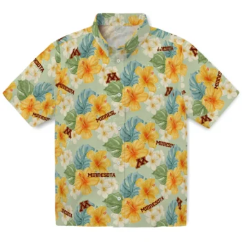 minnesota golden gophers hibiscus mood pale lime yellow hawaiian shirts best selling