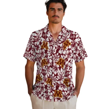 minnesota golden gophers hibiscus motif maroon white hawaiian shirts fashion forward