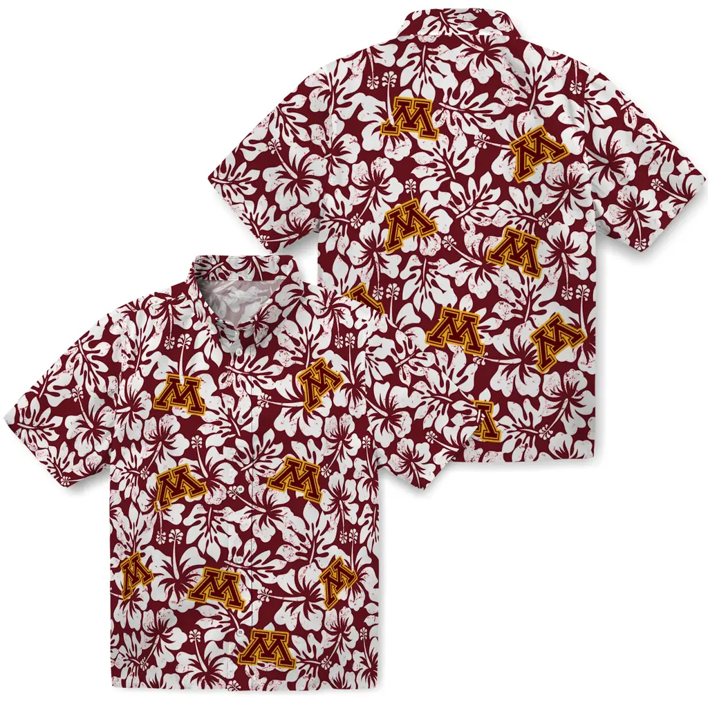 Minnesota Golden Gophers Hawaiian Shirt - Hibiscus Motif minnesota golden gophers hibiscus motif maroon white hawaiian shirts high quality