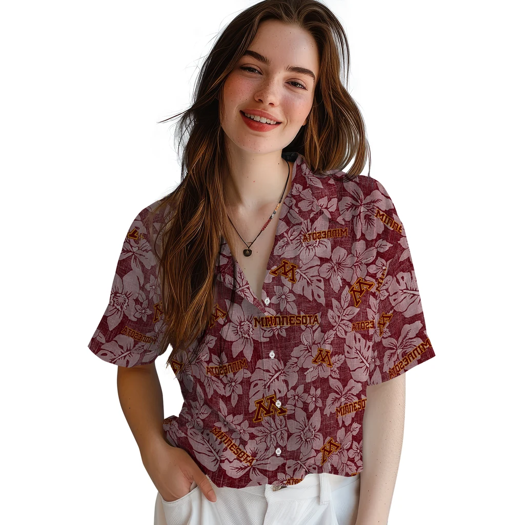 Minnesota Golden Gophers Hawaiian Shirt - Hibiscus Oasis minnesota golden gophers hibiscus oasis maroon hawaiian shirts latest model
