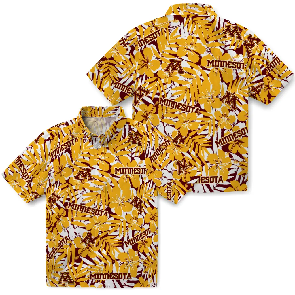 Minnesota Golden Gophers Hawaiian Shirt - Hibiscus Overlay minnesota golden gophers hibiscus overlay hawaiian shirts high quality