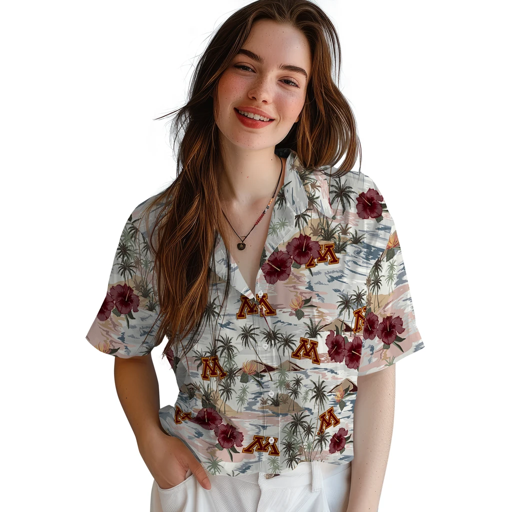 Minnesota Golden Gophers Hawaiian Shirt - Hibiscus Seaside minnesota golden gophers hibiscus seaside white hawaiian shirts latest model