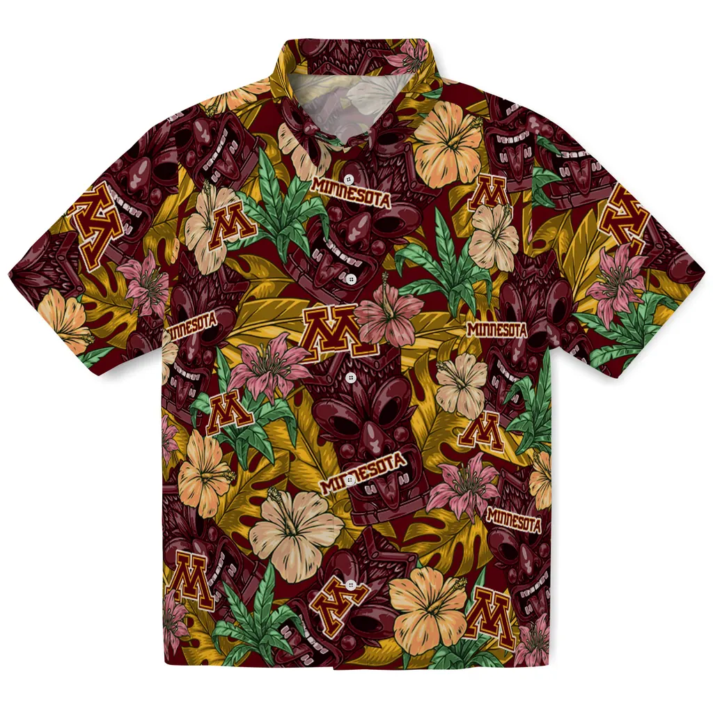 Minnesota Golden Gophers Hawaiian Shirt - Hibiscus Tiki Jungle minnesota golden gophers tiki jungle maroon hawaiian shirts best selling