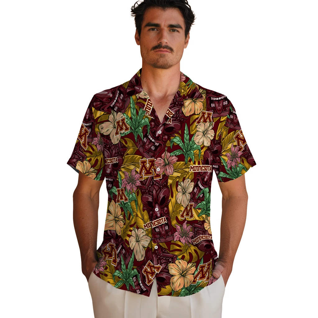 Minnesota Golden Gophers Hawaiian Shirt - Hibiscus Tiki Jungle minnesota golden gophers tiki jungle maroon hawaiian shirts fashion forward
