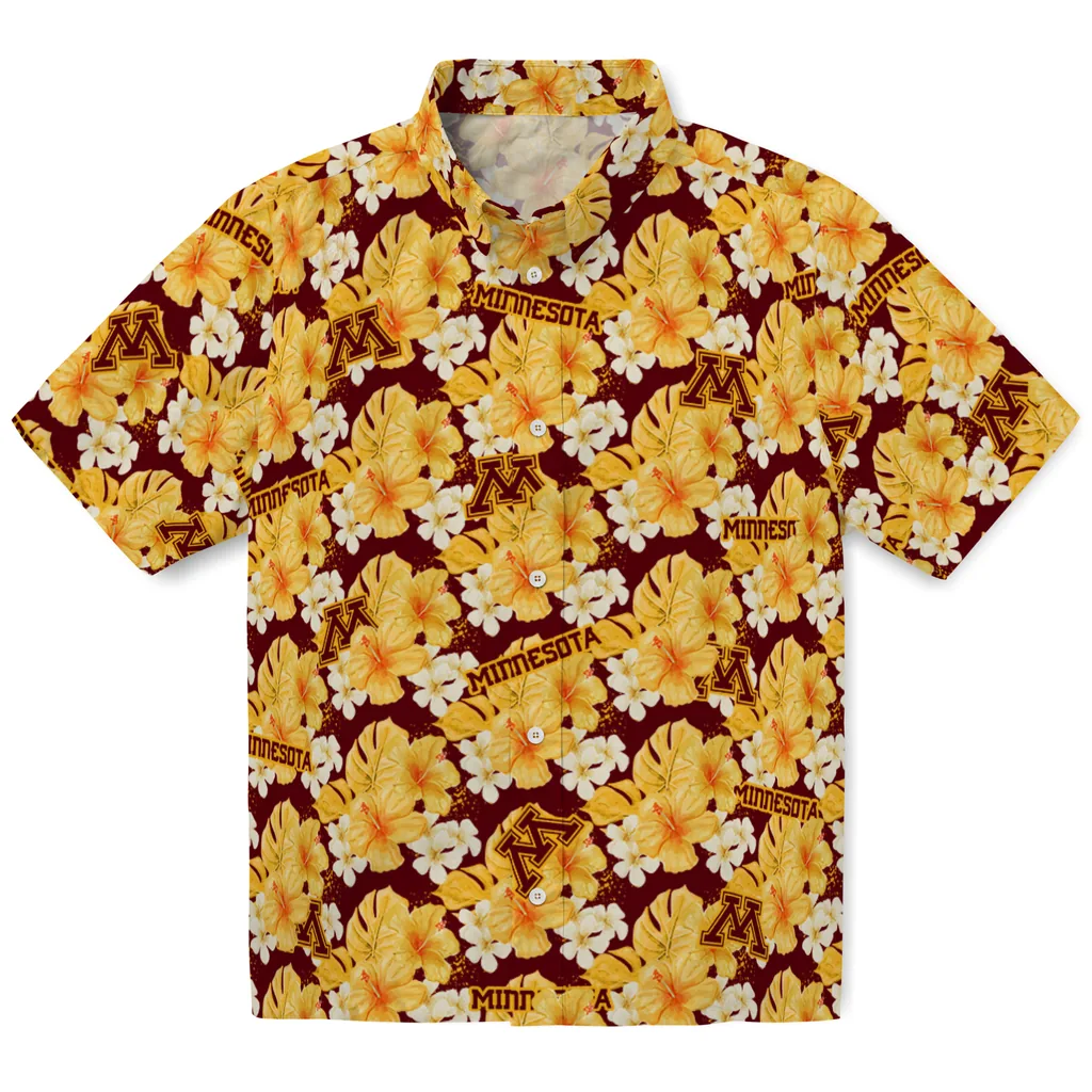 Minnesota Golden Gophers Hawaiian Shirt - Hibiscus Tropics minnesota golden gophers hibiscus tropics maroon yellow hawaiian shirts best selling