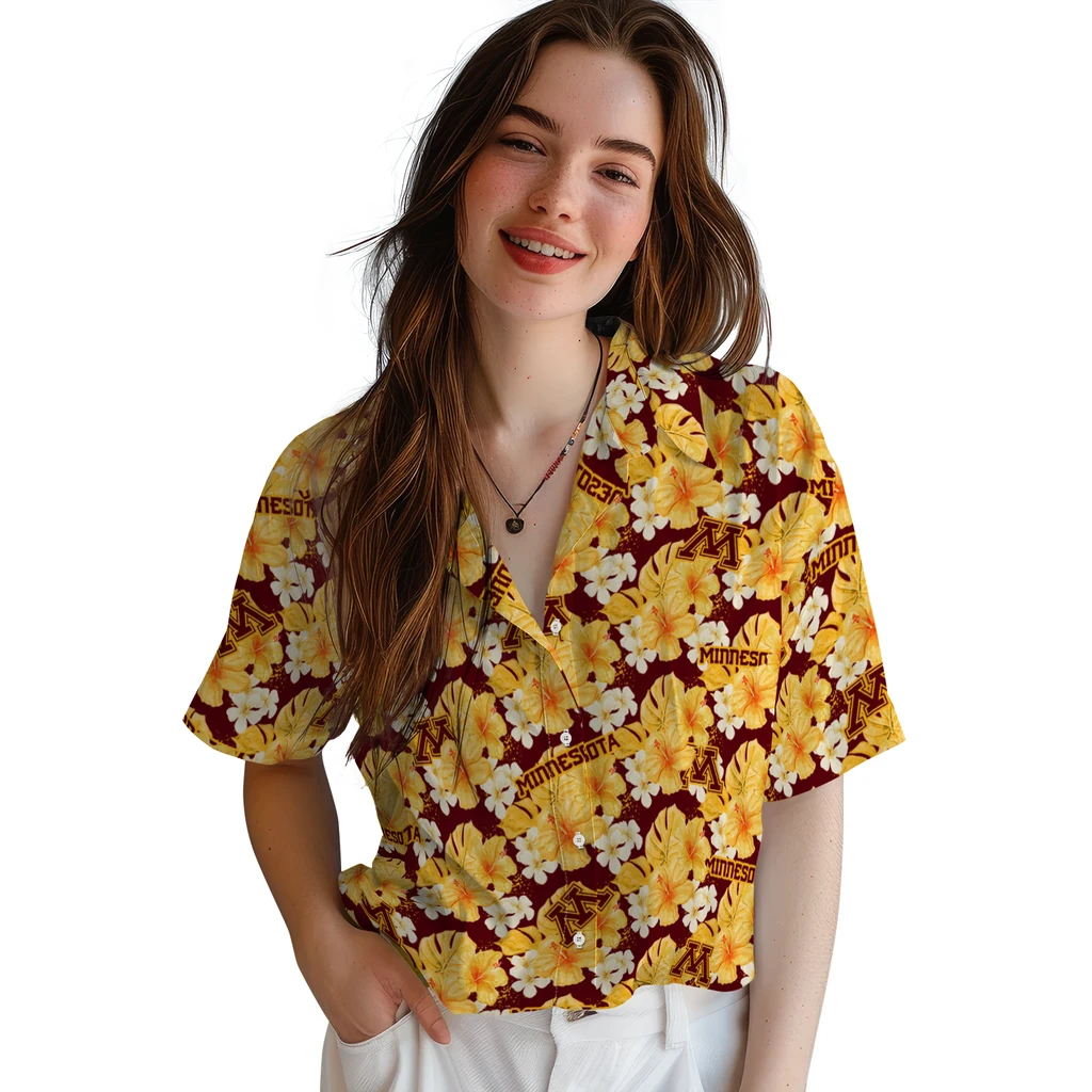 Minnesota Golden Gophers Hawaiian Shirt - Hibiscus Tropics minnesota golden gophers hibiscus tropics maroon yellow hawaiian shirts latest model